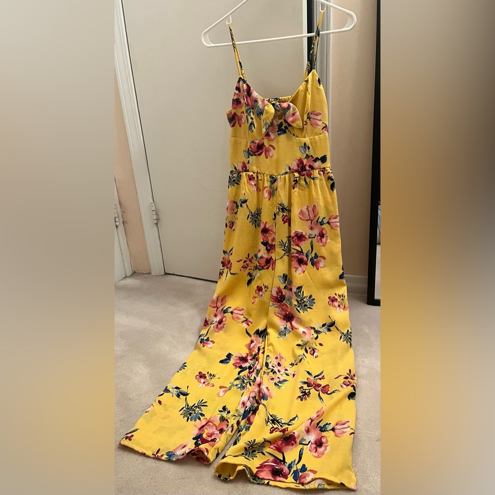 Floral yellow jumpsuit, perfect for spring, summer, and early fall, size S